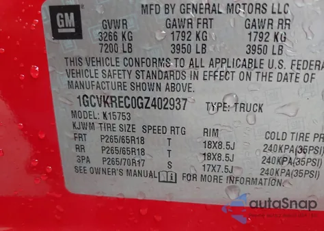 2016 Chevrolet Silverado 1500 1Lt z USA, uszkodzony, nr VIN 1GCVKREC0GZ402937